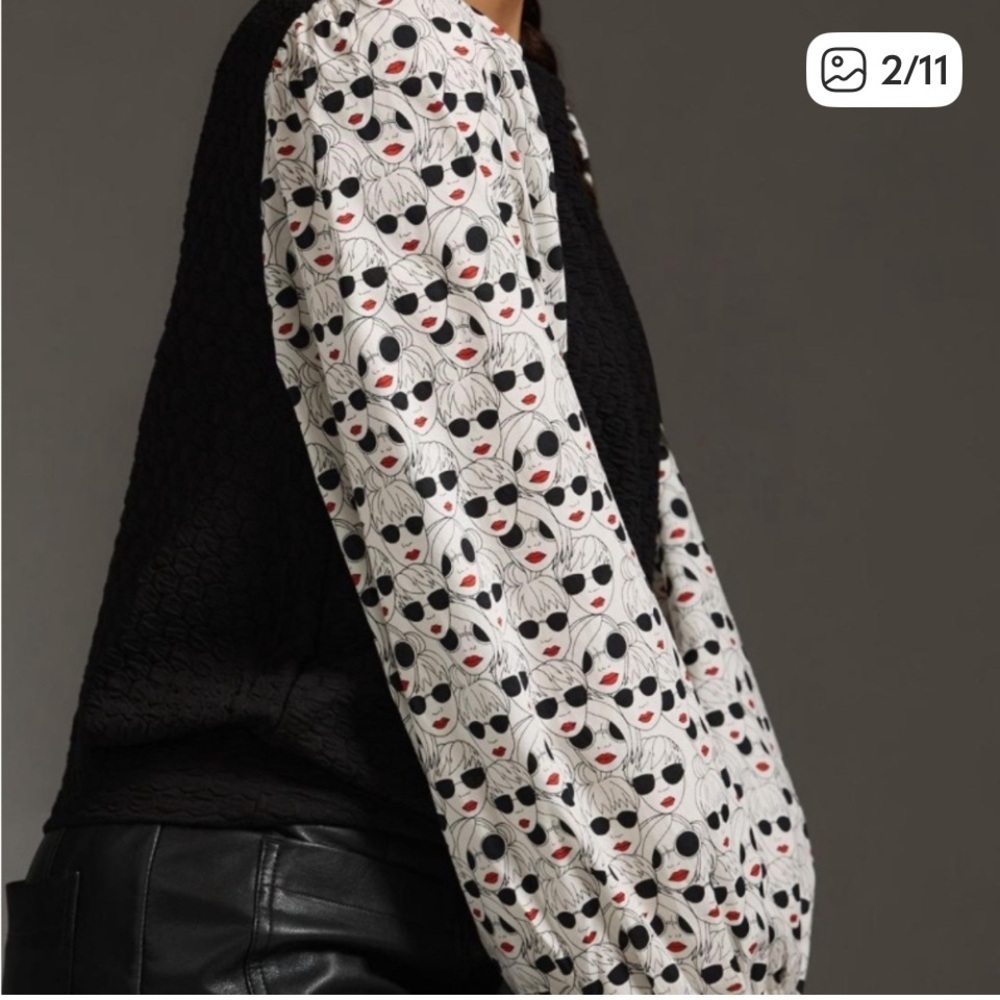 Anthropologie Porridge Balloon Sleeve Novelty Face Print Top Small Artsy Boho - Picture 2 of 13